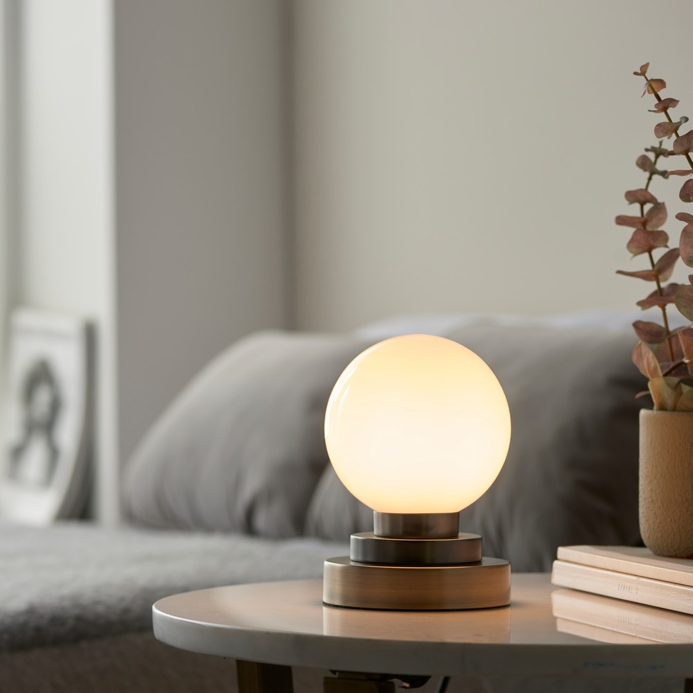 Siena Gloss Opal Glass Matt Antique Brass and Pewter Table Lamp Image 2