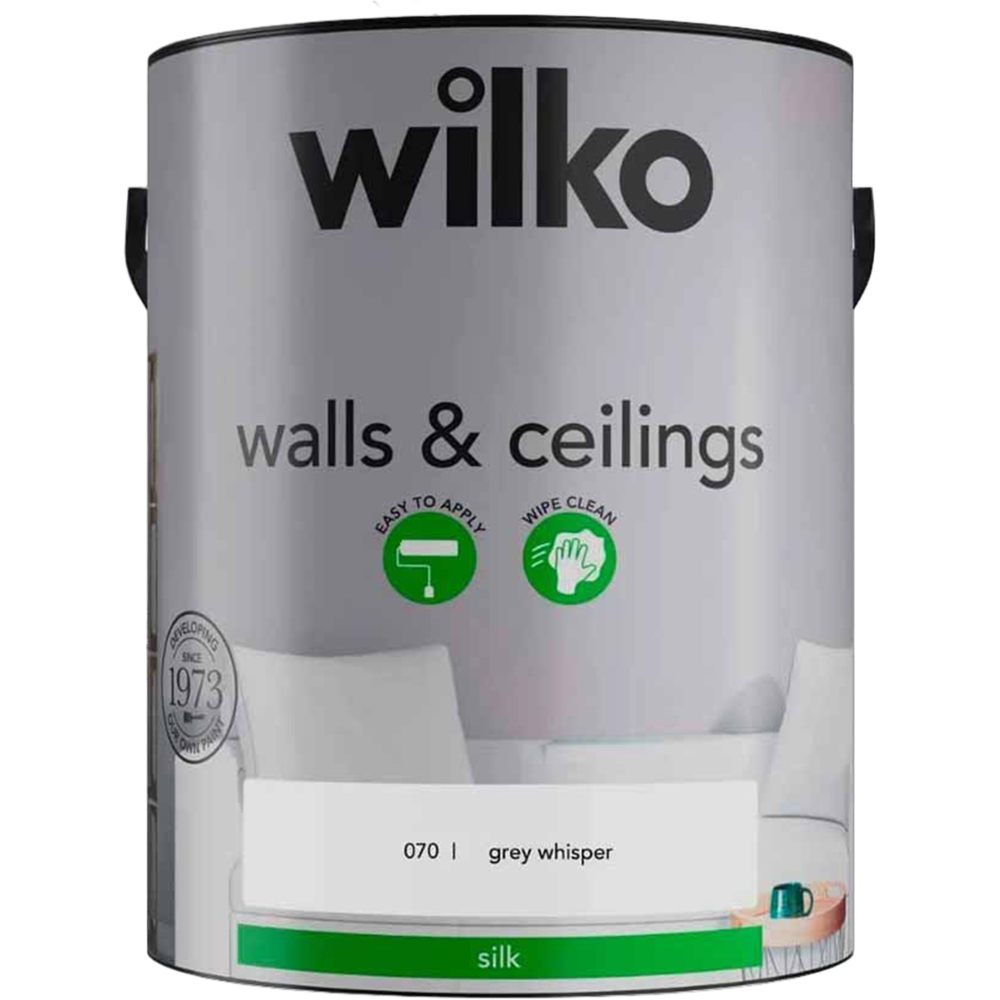 Wilko Walls & Ceilings Grey Whisper Silk Emulsion Paint 5L Image 2