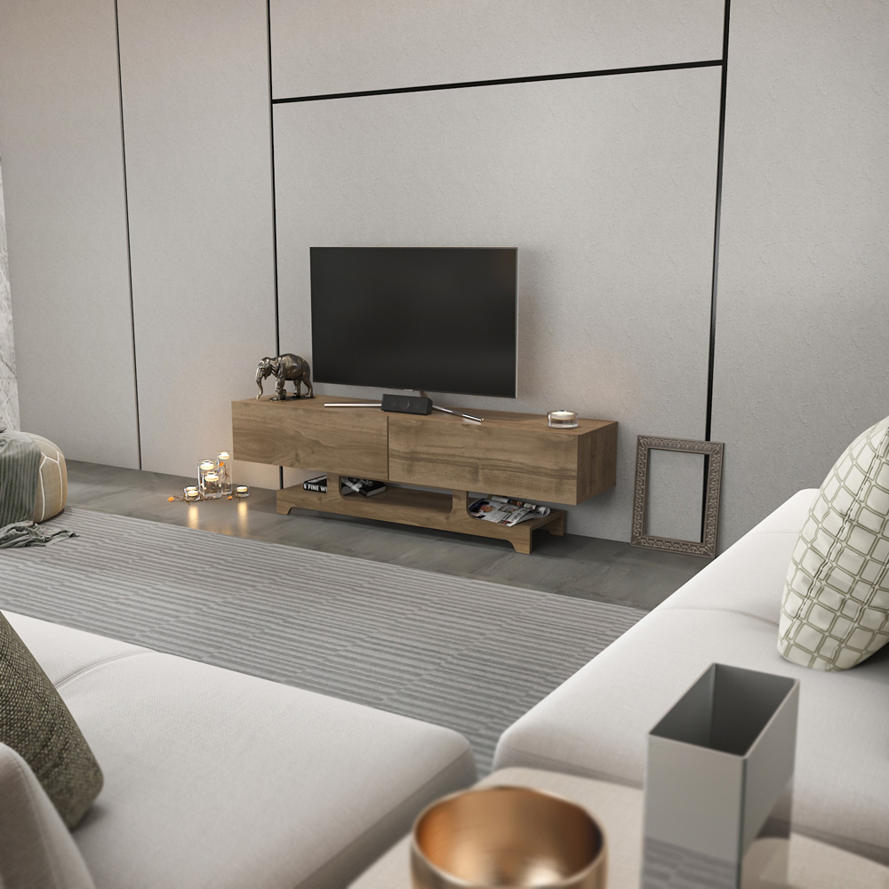 Decorotika Tera 2 Door Single Shelf Walnut TV Unit Image 6
