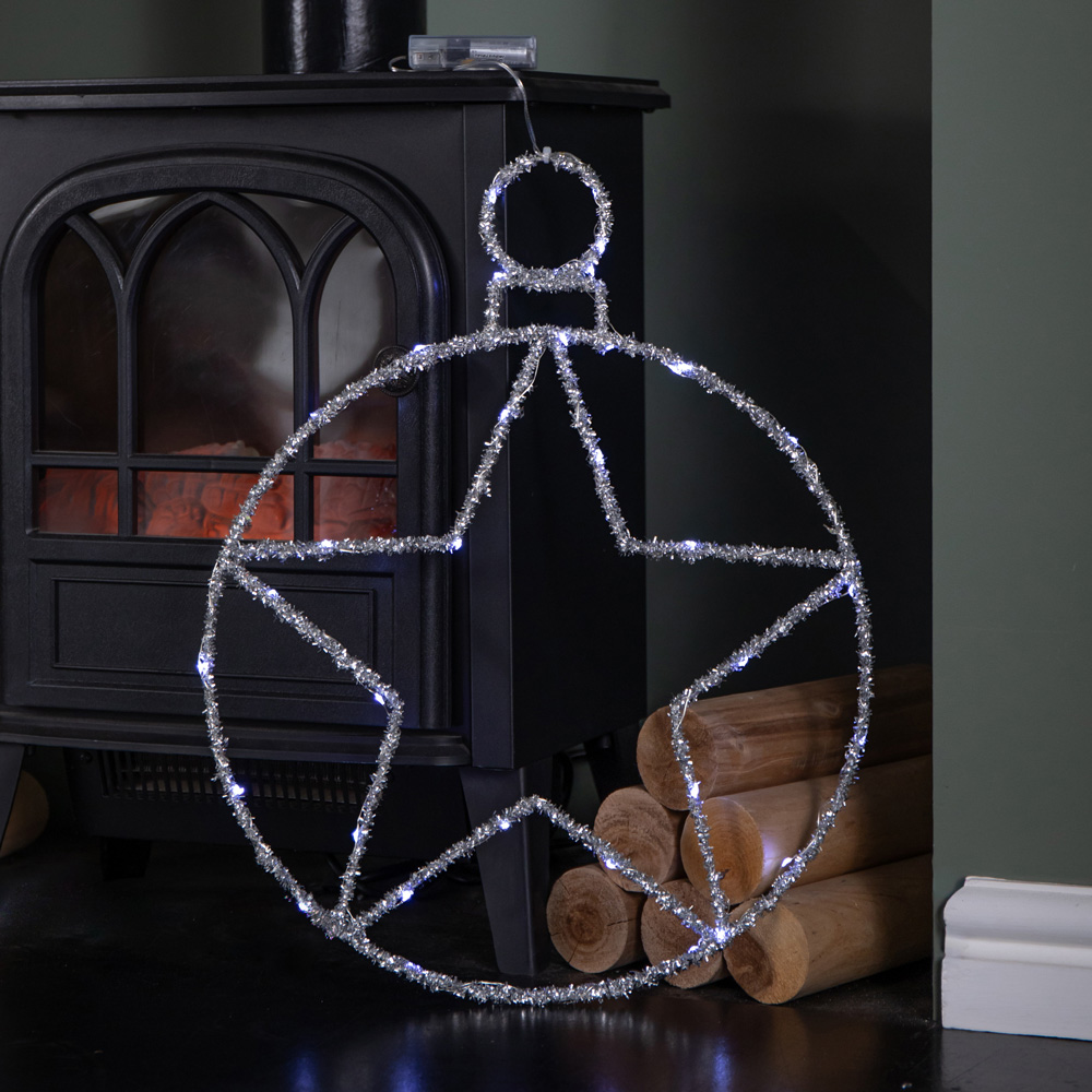 Samuel Alexander White Twinkling LED Light Up Silver Star Ball Hanging Christmas Decoration Image 6