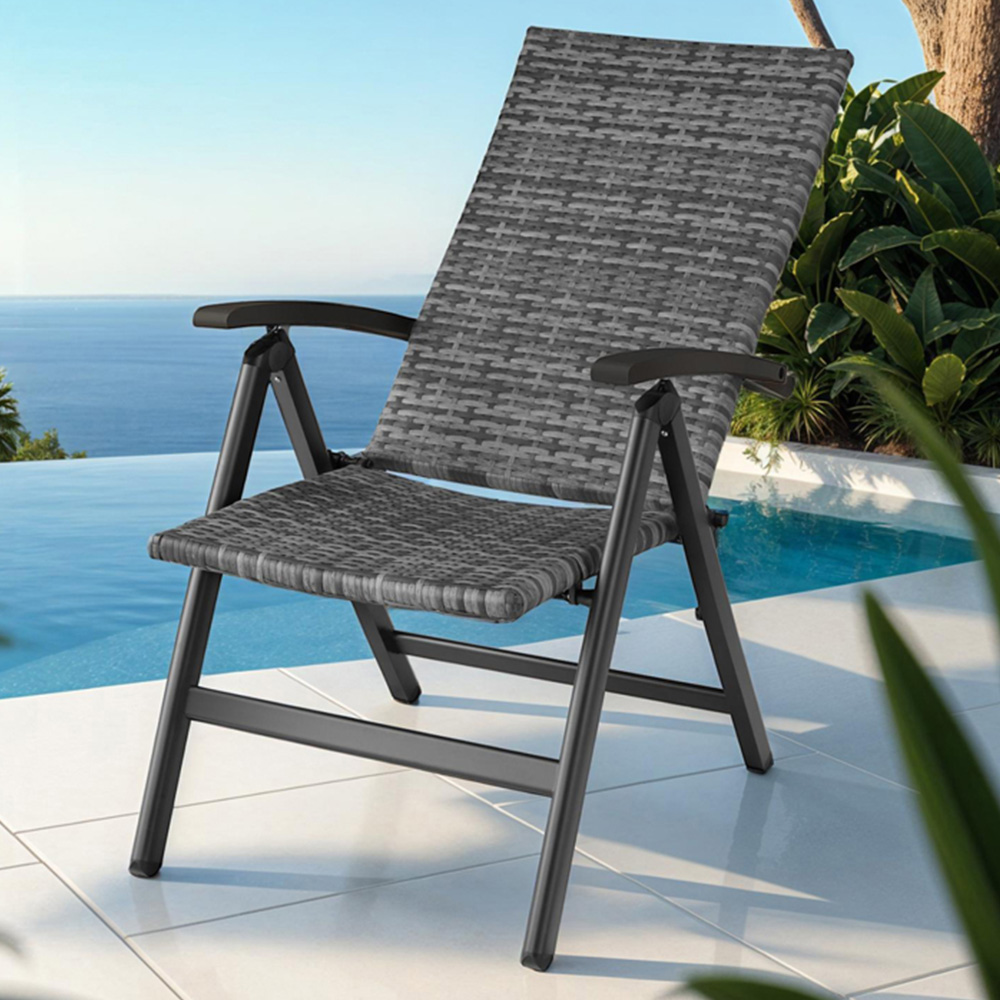 tectake Canberra Grey 6 Step Adjustable and Foldable Garden Chair Image 1