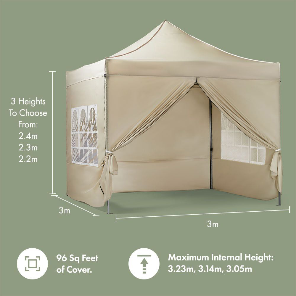 VonHaus 3 x 3m Beige Pop Up Gazebo with Sides Image 9
