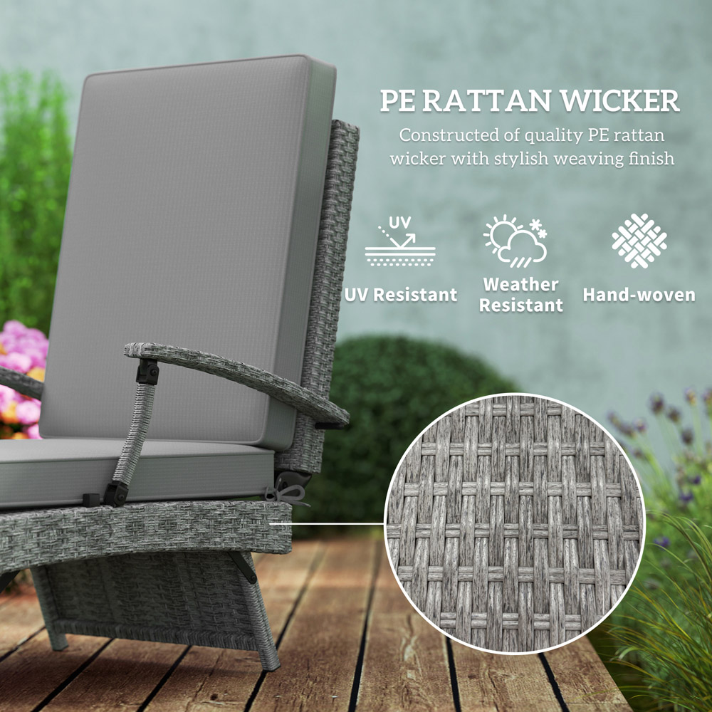 Outsunny Grey Foldable Rattan Recliner Chair with Footrest Image 6
