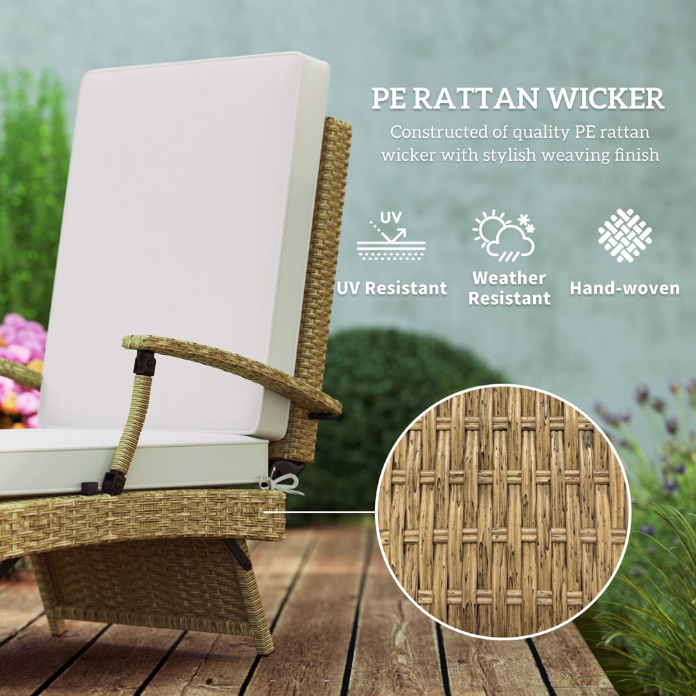 Outsunny Beige Foldable Rattan Recliner Chair with Footrest Image 6