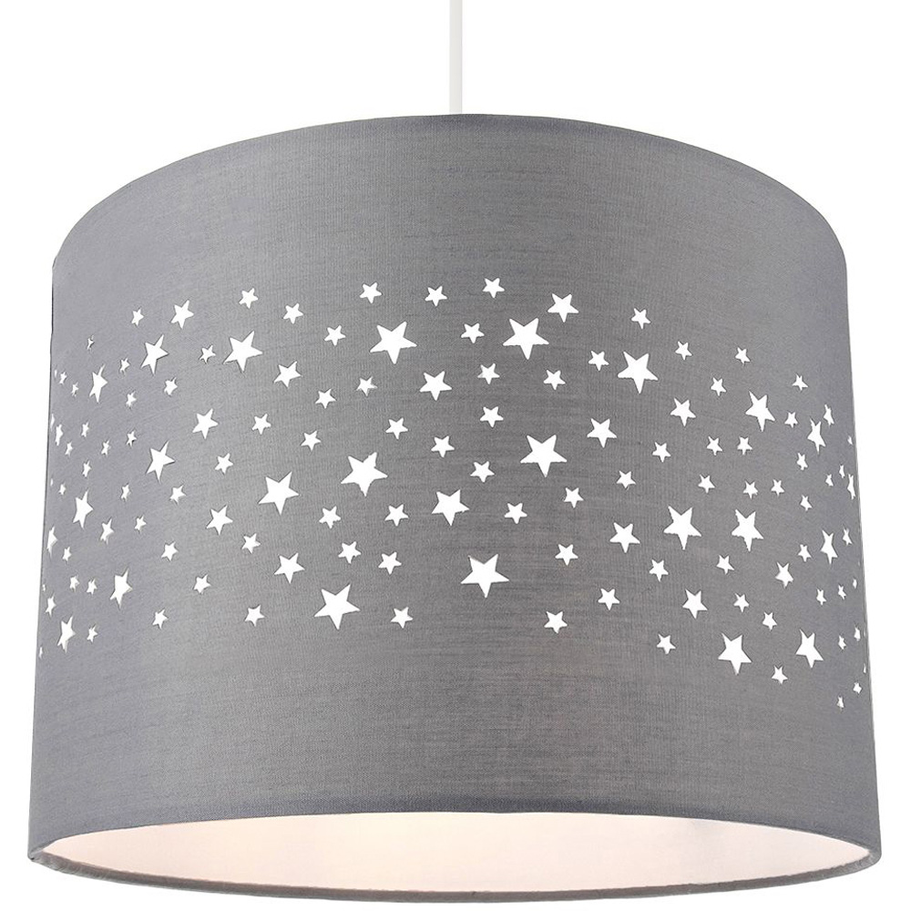 Happy Homewares Soft Grey Cotton Stars Decorated Pendant Shade Image 2