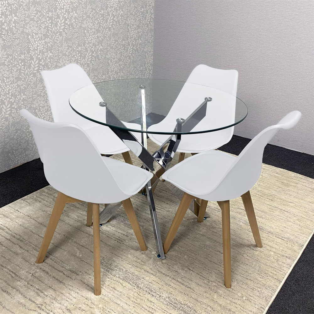Kosy Koala Maya Tulip 4 Seater Round Glass Dining Set White Image 6