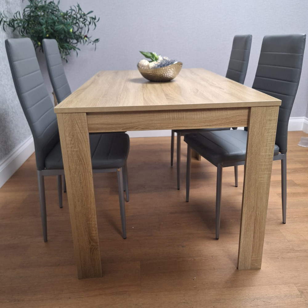 Portland 4 Seater Leather Dining Set Oak Effect and Grey Image 5