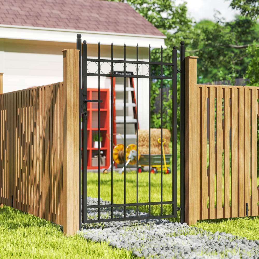 Outsunny 6.7 x 3.4ft Black Galvanised Steel Garden Fence Gate with Lock Image 4