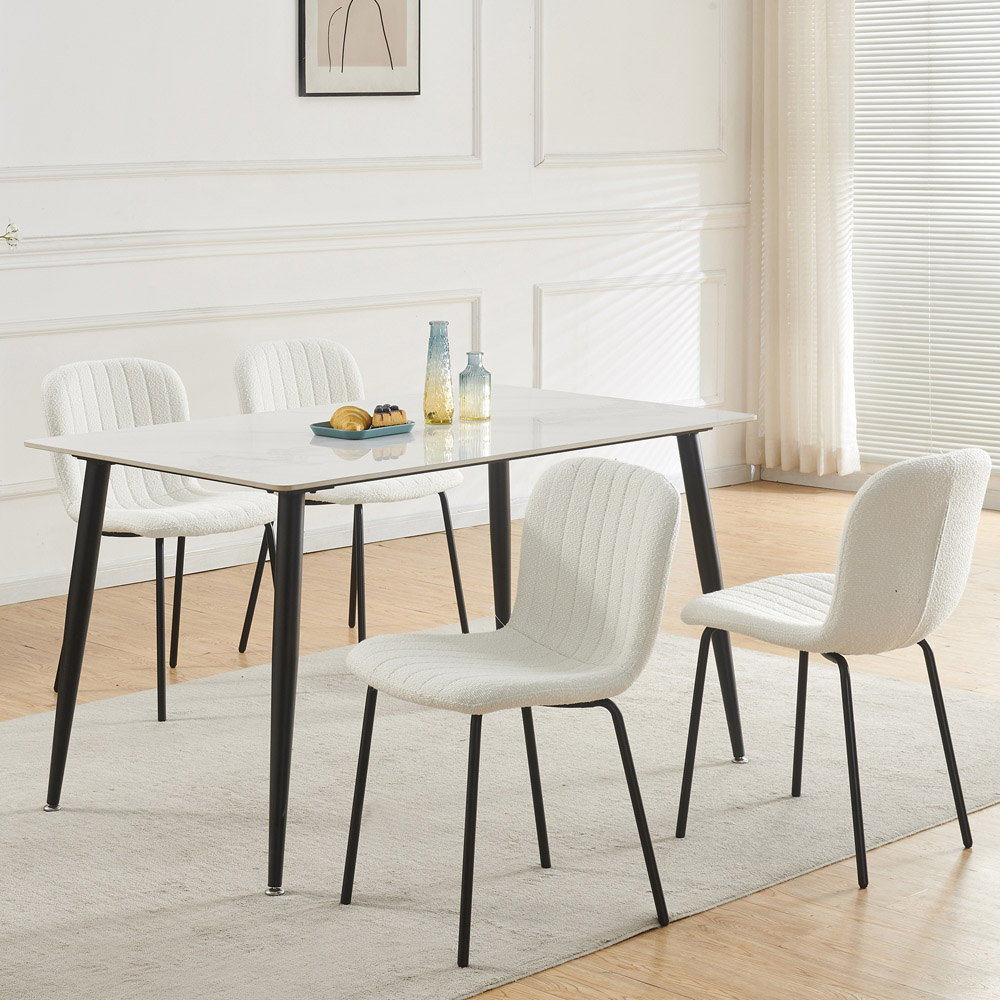 Bella Set of 4 White Teddy Faux Fur Stitched Design Dining Chairs Image 6