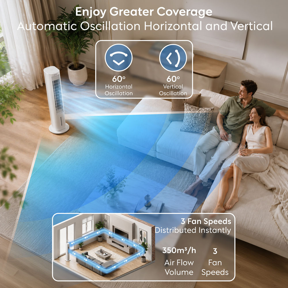 Air Pro 3-in-1 White SmartVoice Evaporative Portable Air Tower Fan with Remote 40 inch Image 8