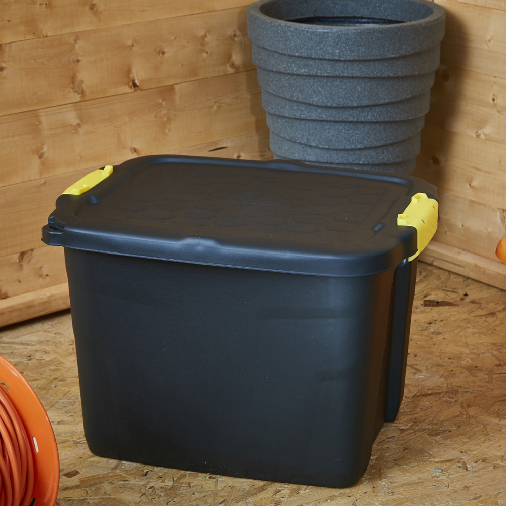 Strata 42L Black and Yellow Heavy Duty Storage Box with Lid 5 Pack Image 2