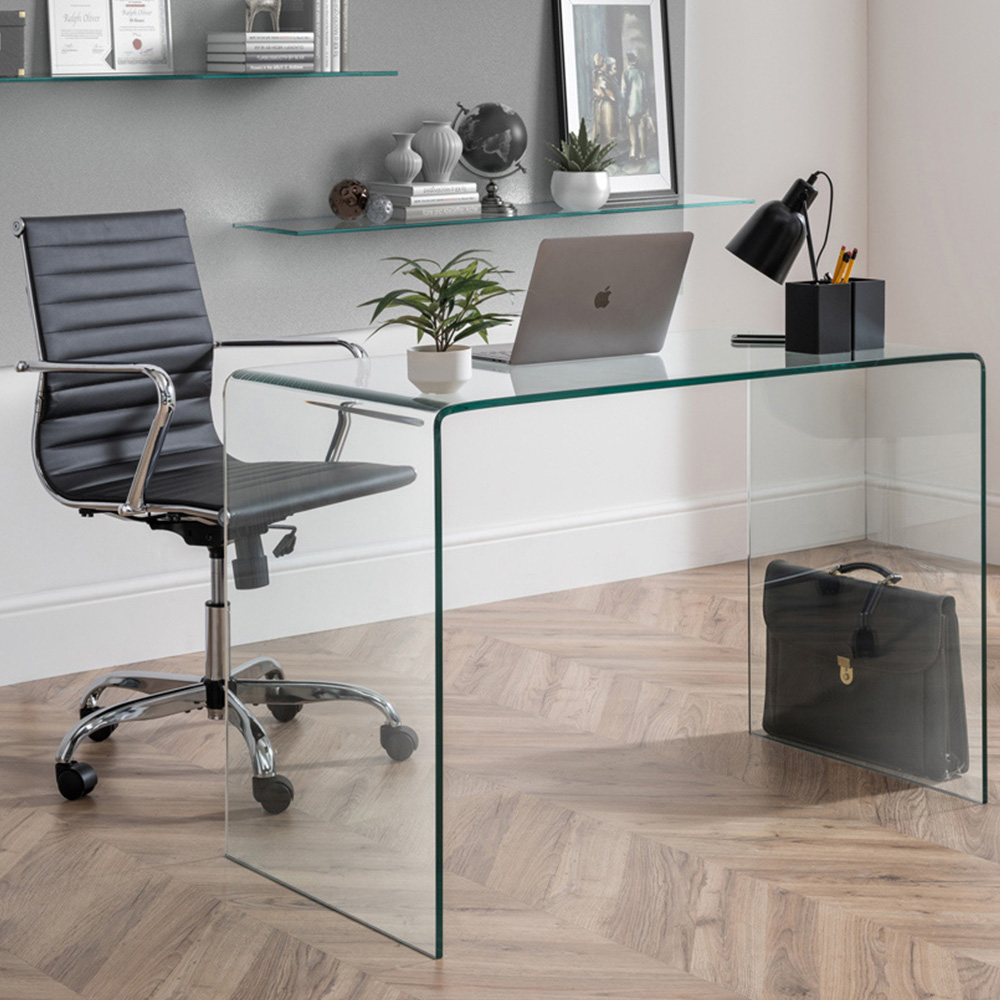 Julian Bowen Amalfi Gio Glass Desk and Black Swivel Office Chair Image 1