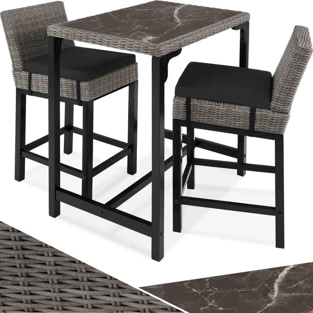 tectake 2 Seater Grey Poly Rattan Bistro Bar Table Set Image 2