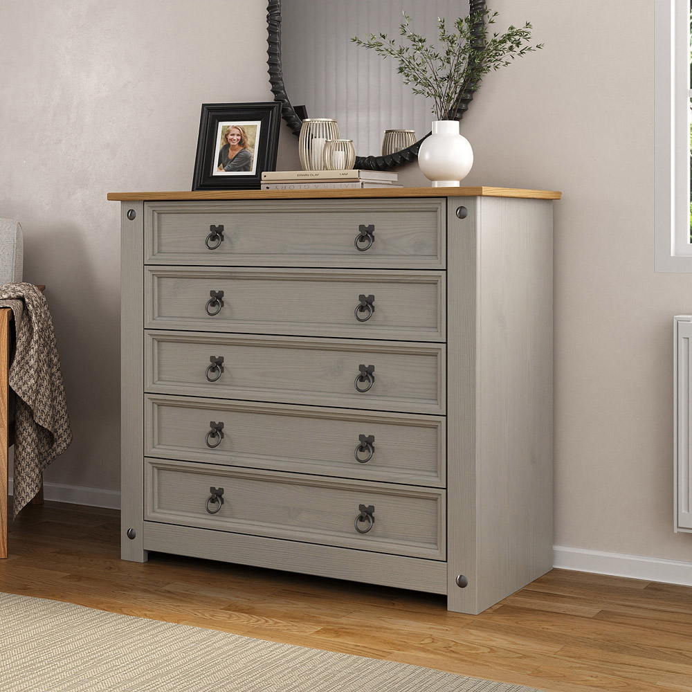 Mews Corona Grey and Oak 5 Drawer Chest of Drawers Image 5