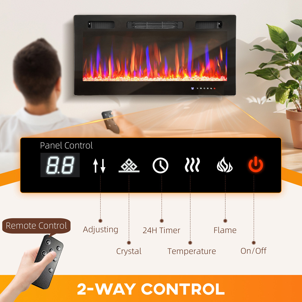 HOMCOM Black Wall Slim Electric Fireplace 1800W Image 5