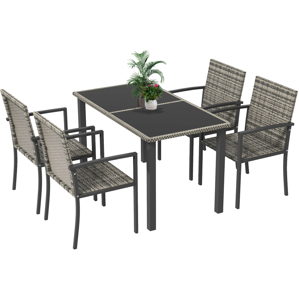 Outsunny Rattan 4 Seater Dining Set Mixed Grey Image 2