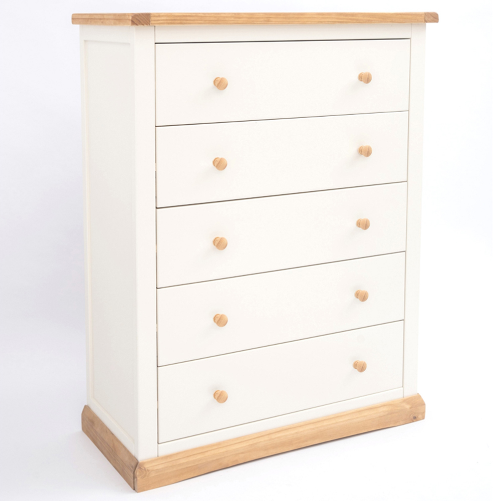 Cabinet Bits Trevi 5 Drawer White Wood Knob Chest of Drawers Image 3