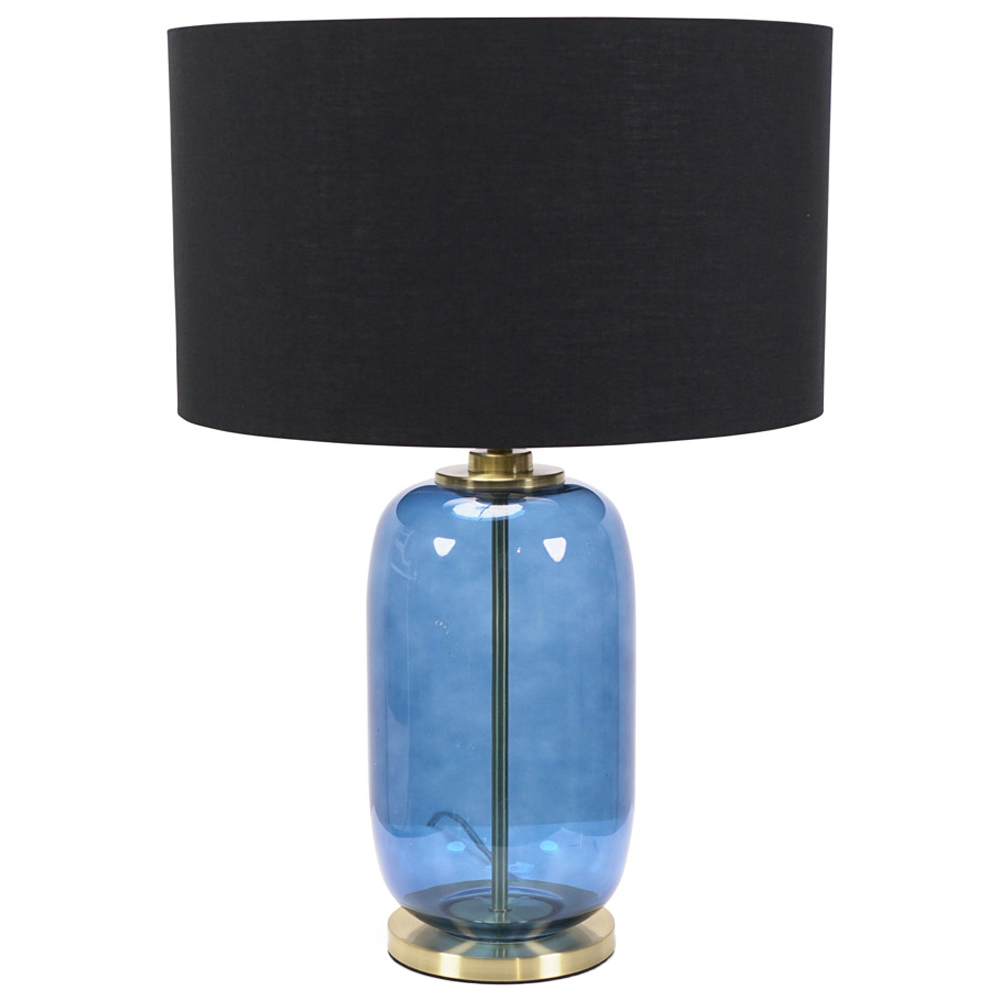 ValueLights Leigh Reni Black Drum Shade Navy Blue Glass LED Table Lamp Image 1