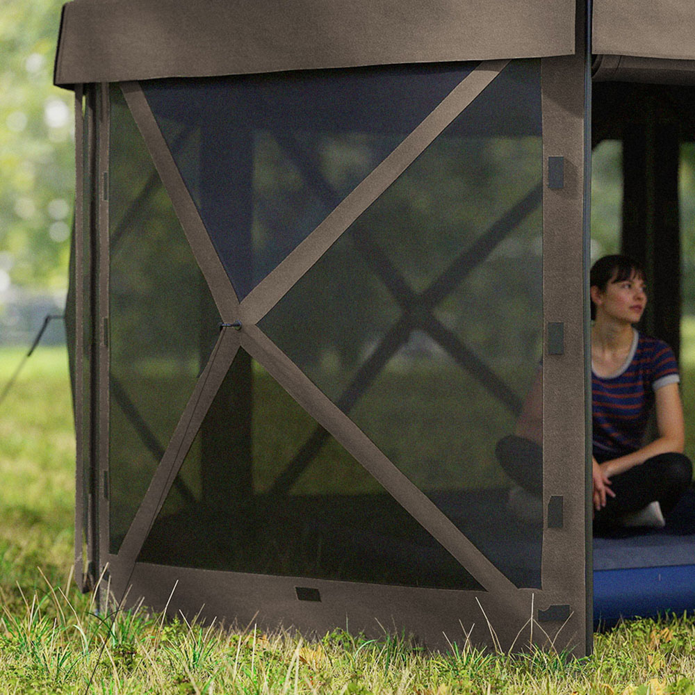 Outsunny 3 x 3m Brown Hexagon Pop Up Gazebo with 5 Sides Image 3
