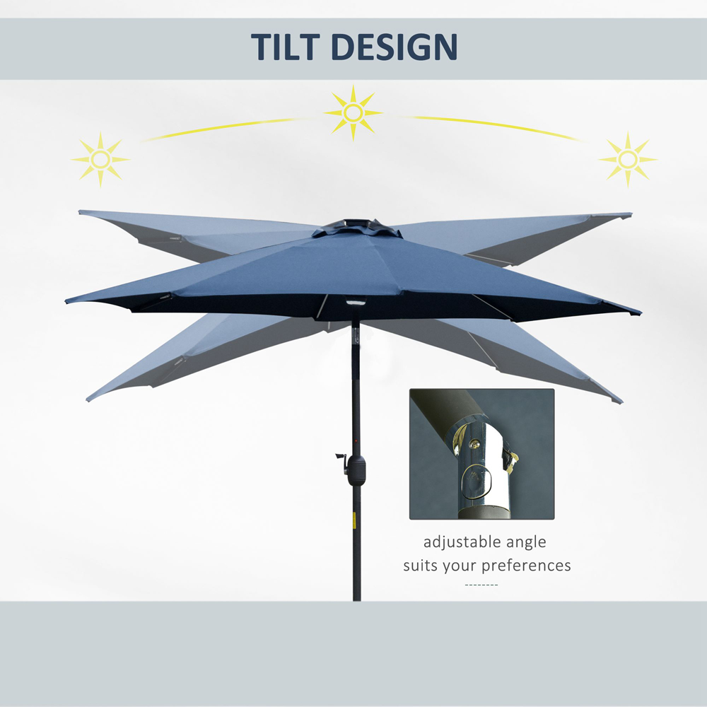 Outsunny Blue Solar LED Crank and Tilt Parasol 2.7m Image 5