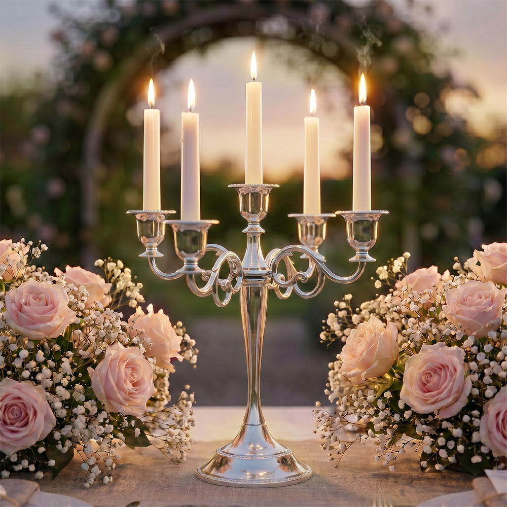 Living and Home 5-Arm Silvery Metal Swirl Candelabra Image 2