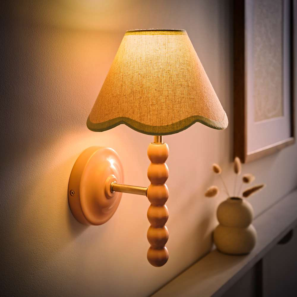 ValueLights Green Trim Scallop Shade Pink Bobbin LED Wall Light with Bulb 2 Pack Image 2