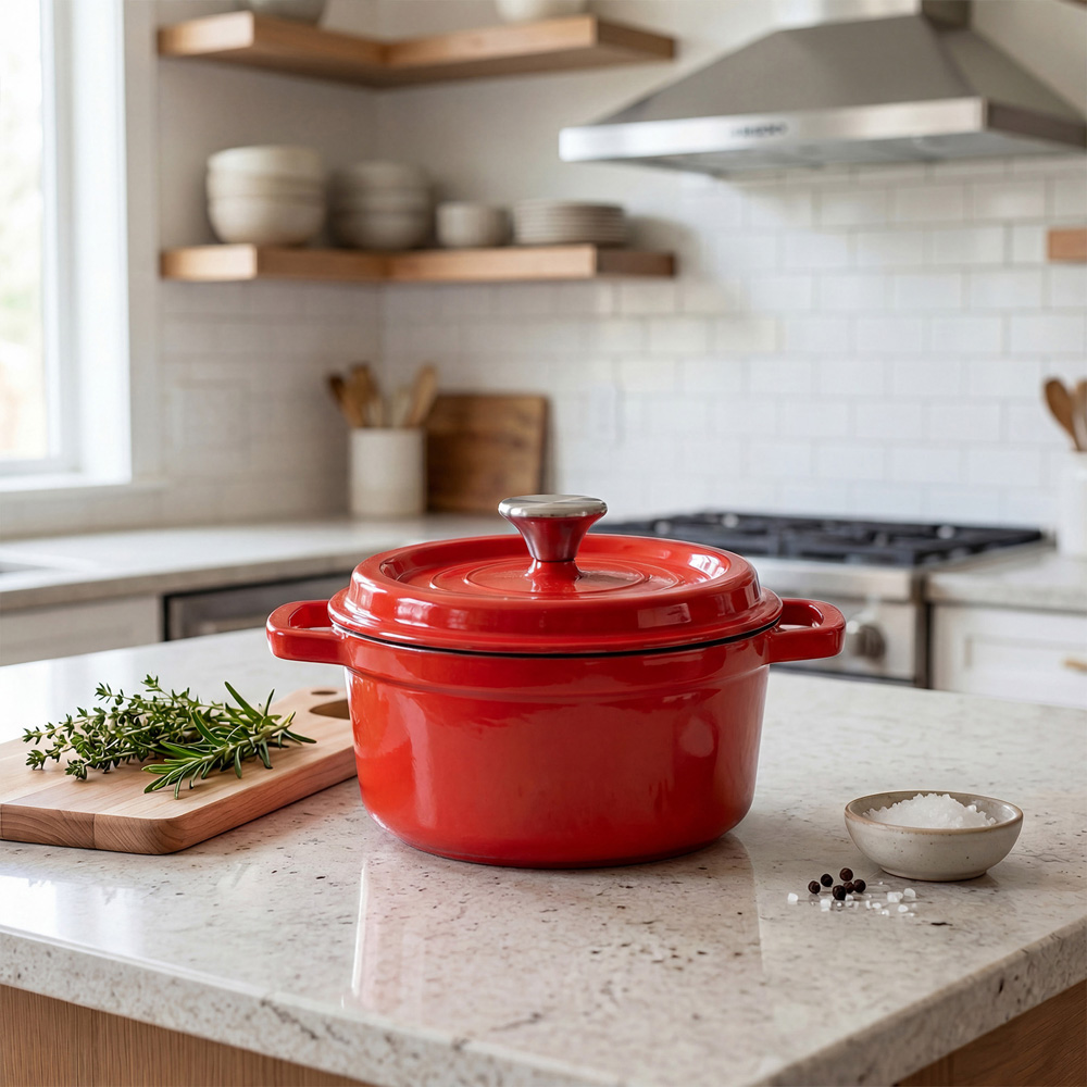 Living and Home Red Enamelled Cast Iron Dutch Oven Pot 5L Image 2