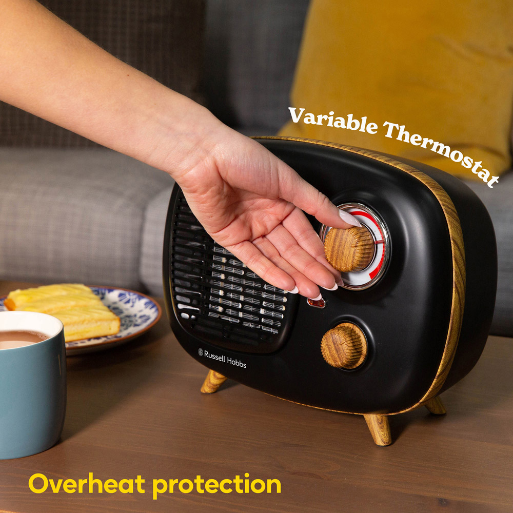 Russell Hobbs RHRETPTC2001WDB Retro Black and Wood Ceramic Heater 1500W Image 5