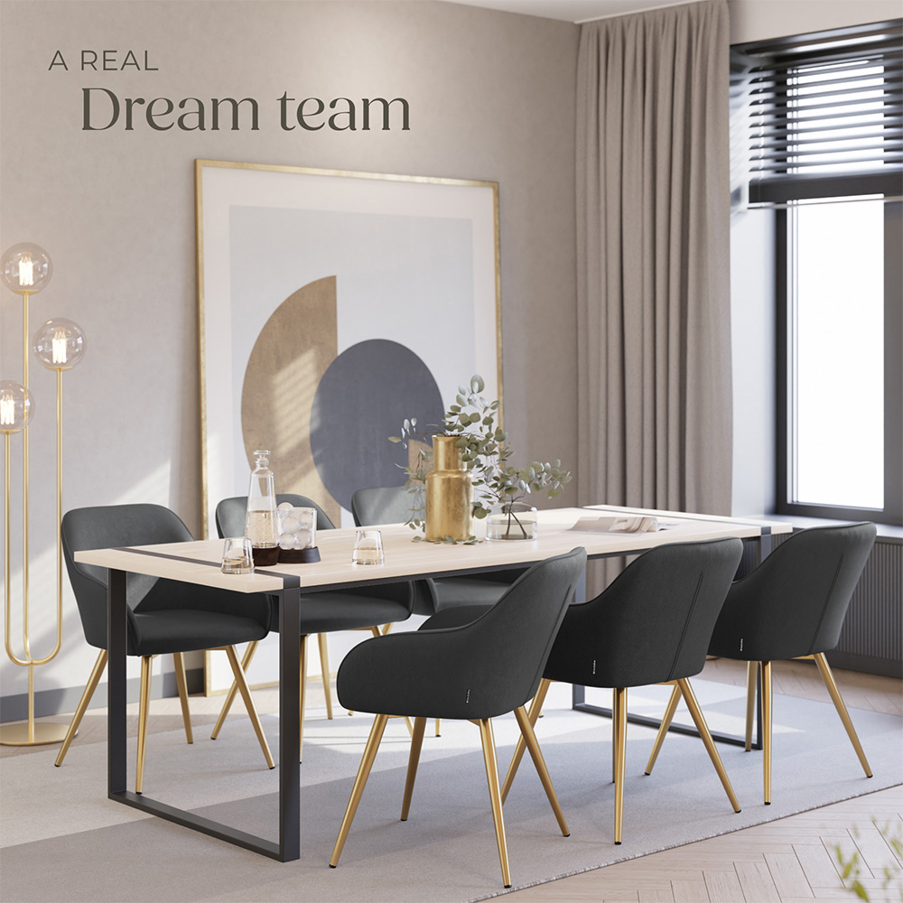 tectake Marilyn Set of 4 Anthracite Gold Dining Chair Image 4