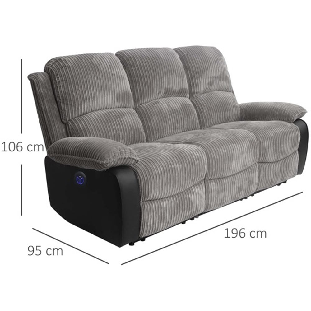 Comfy Living 3 Seater Grey Cord Fabric Electric Recliner Sofa Image 7
