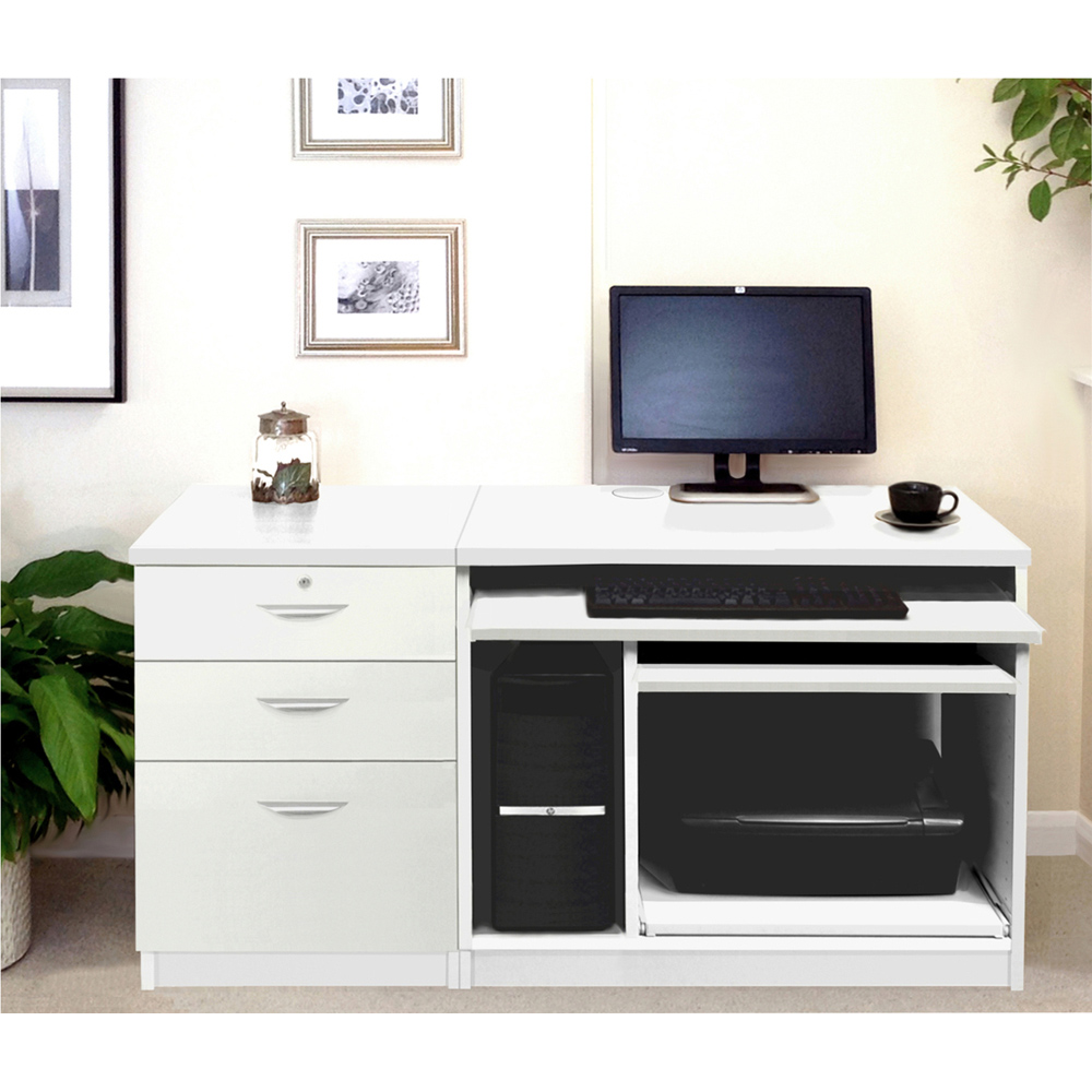 R White Cabinets 2 Drawer Single Cabinet Set-06 Computer Desk White Image 4