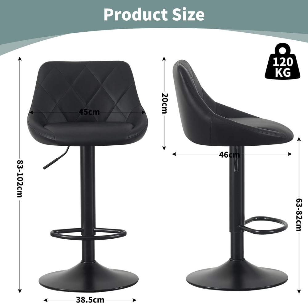 Stanley Black Height Adjustable Kitchen Bar Stool with Footrest Set of 2 Image 5