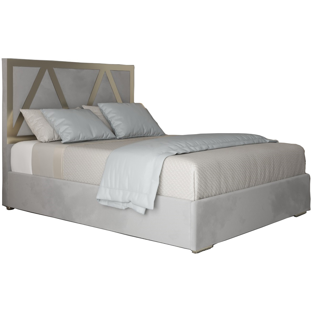 Alison Grey Single Velvet Upholstered Metal Bed Frame with Panelled Headboard Image 2