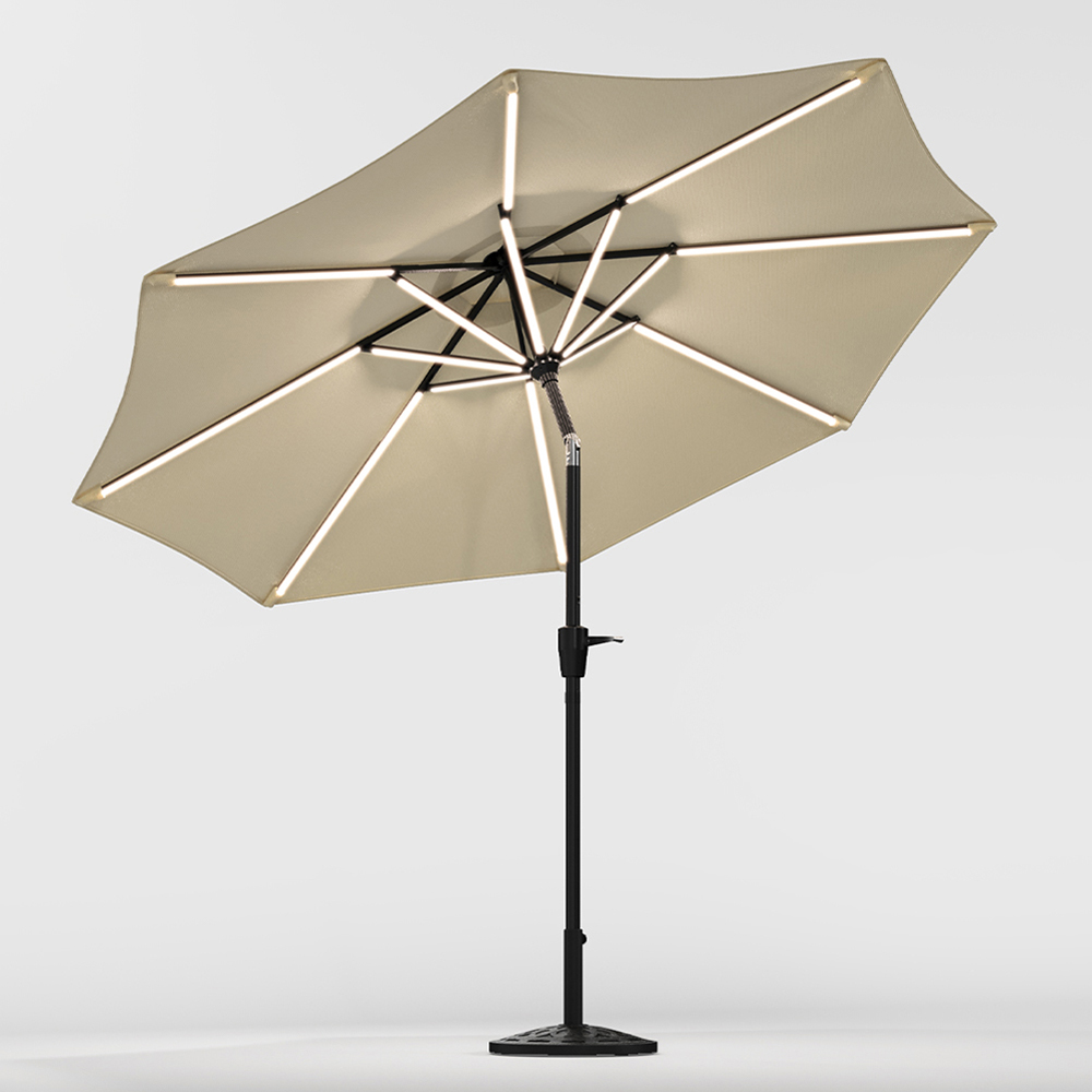 Living and Home Beige Solar LED Crank and Tilt Parasol with Resin Floral Base 3m Image 4