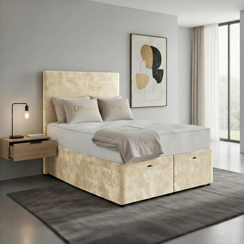 DS Living Muse King Size Cream Plush Velvet Divan Bed Image 5