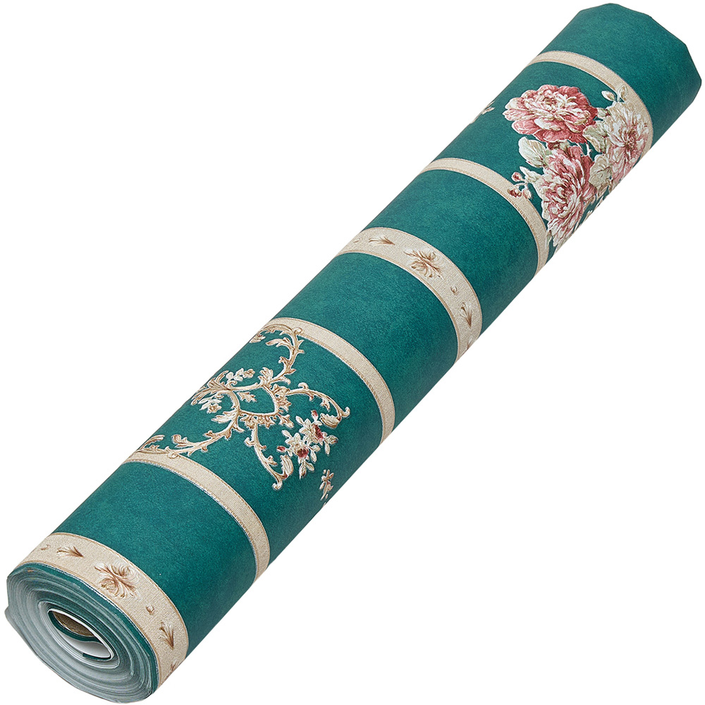 Living and Home Damask Pattern 3D Embossed Dark Green Non-Pasted Non-Woven Vintage Wallpaper Image 3