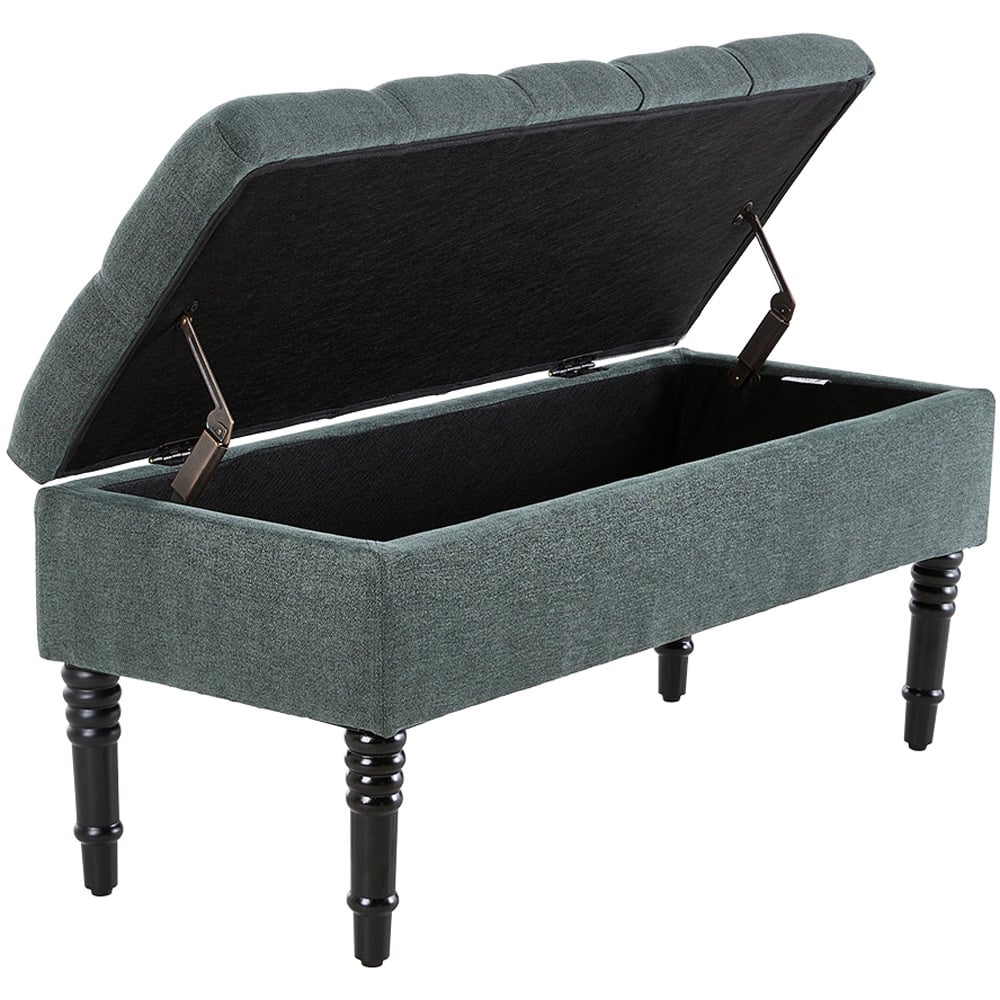 Living and Home 2 Seater Green Vintage Linen Ottoman Bench Image 4