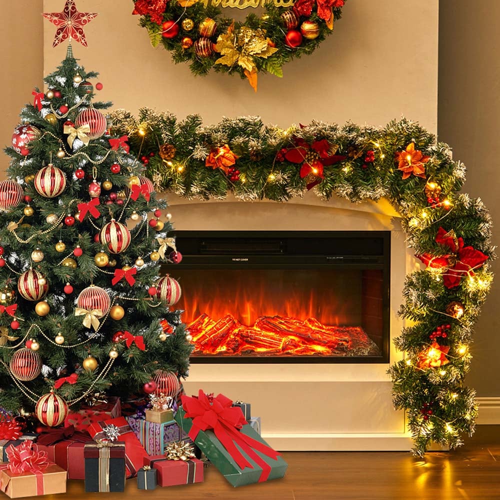 Living and Home Spruce Red Poinsettia Christmas Garland 270cm Image 6