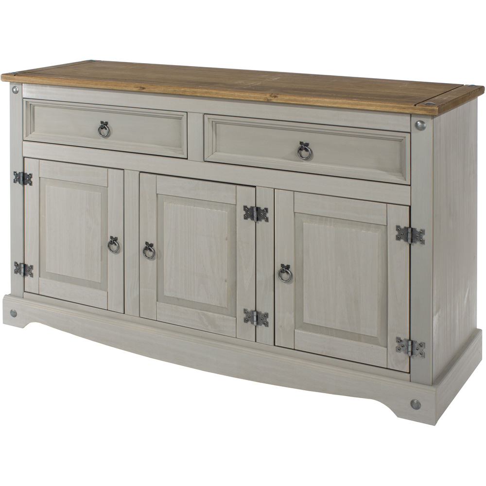Corona 3 Door 2 Drawer Grey Washed Wax Finish Medium Sideboard Image 3