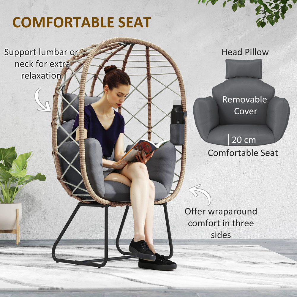 Outsunny Brown Rattan Garden Egg Chair with Headrest Image 7