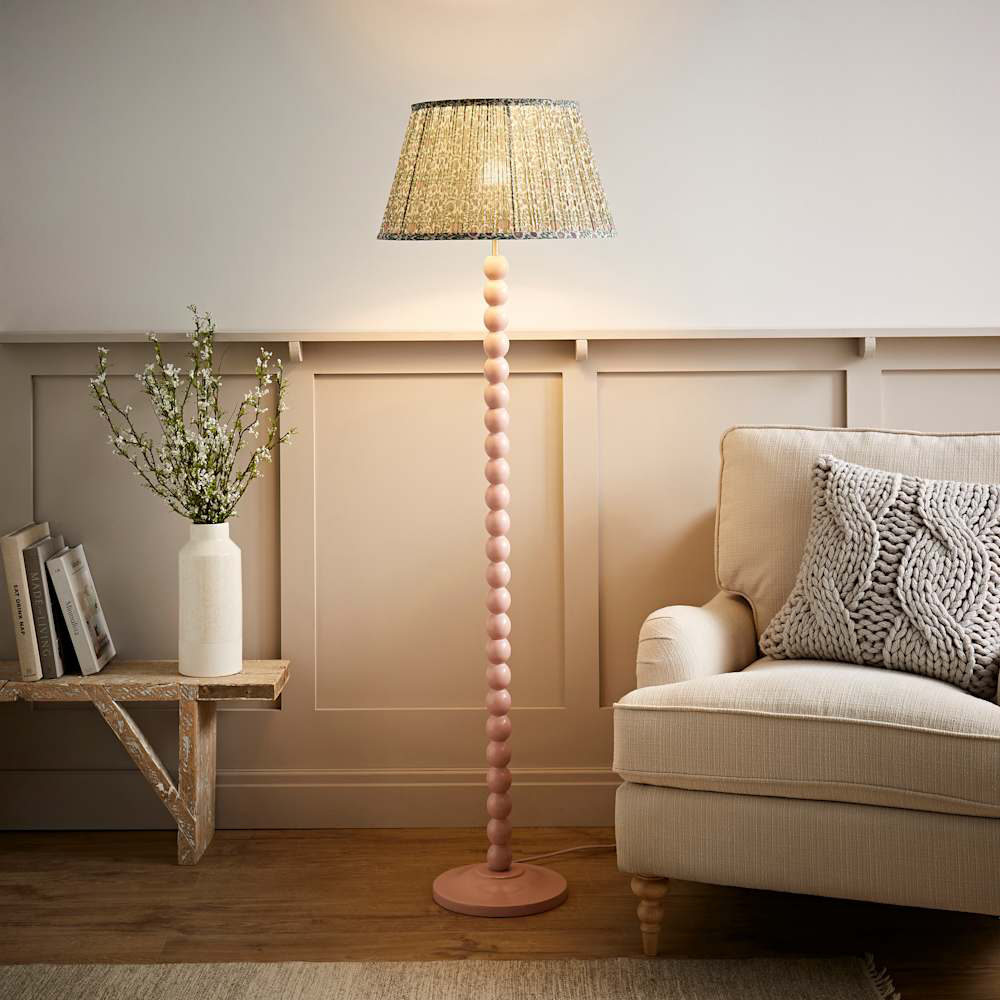 ValueLights Floral Pleated Shade Pastel Pink Bobbin LED Floor Lamp with Bulb Image 3