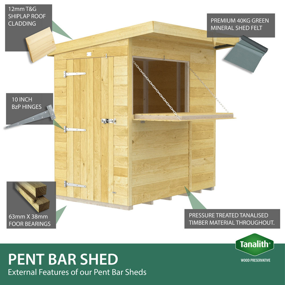 DIY Sheds 10 x 4ft Single Door Pressure Treated Tongue and Groove Timber Outdoor Bar Shed Image 7