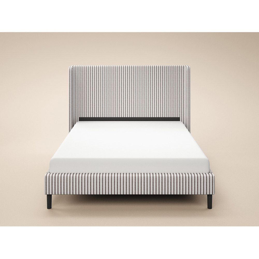 SOLACE+CO Jovanna Cream and Brown King Size Striped Woven Fabric Bed with Winged Headboard Image 2