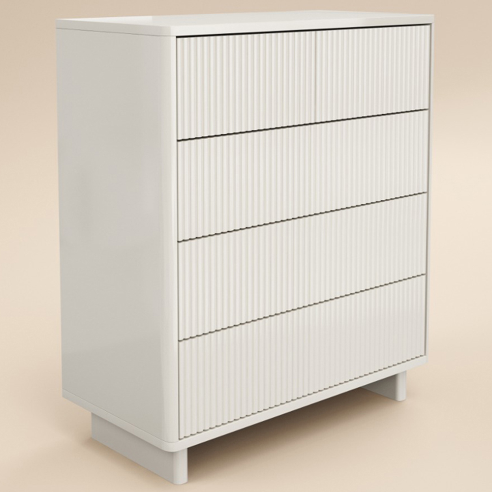 SOLACE+CO Velmor 5 Drawer White Ribbed Chest of Drawers Image 2