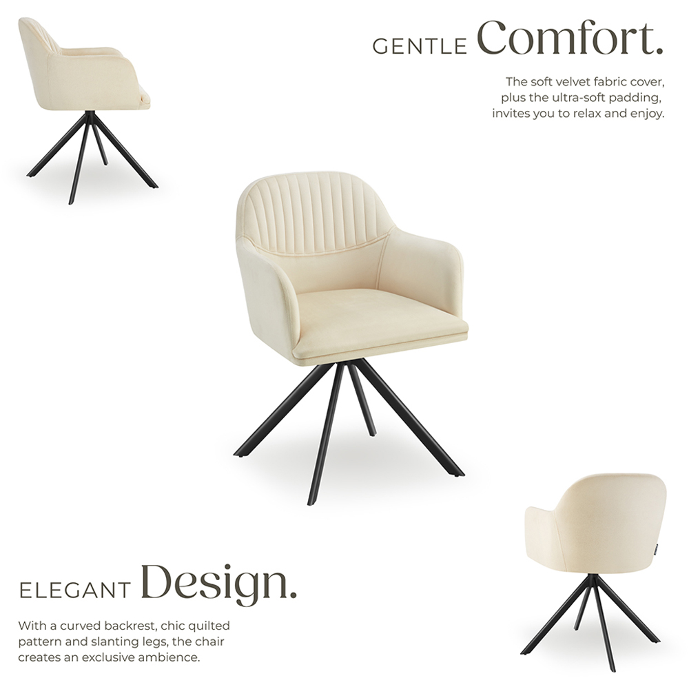 tectake Set of 2 Cream and Black Velvet Swivel Armchair Image 3