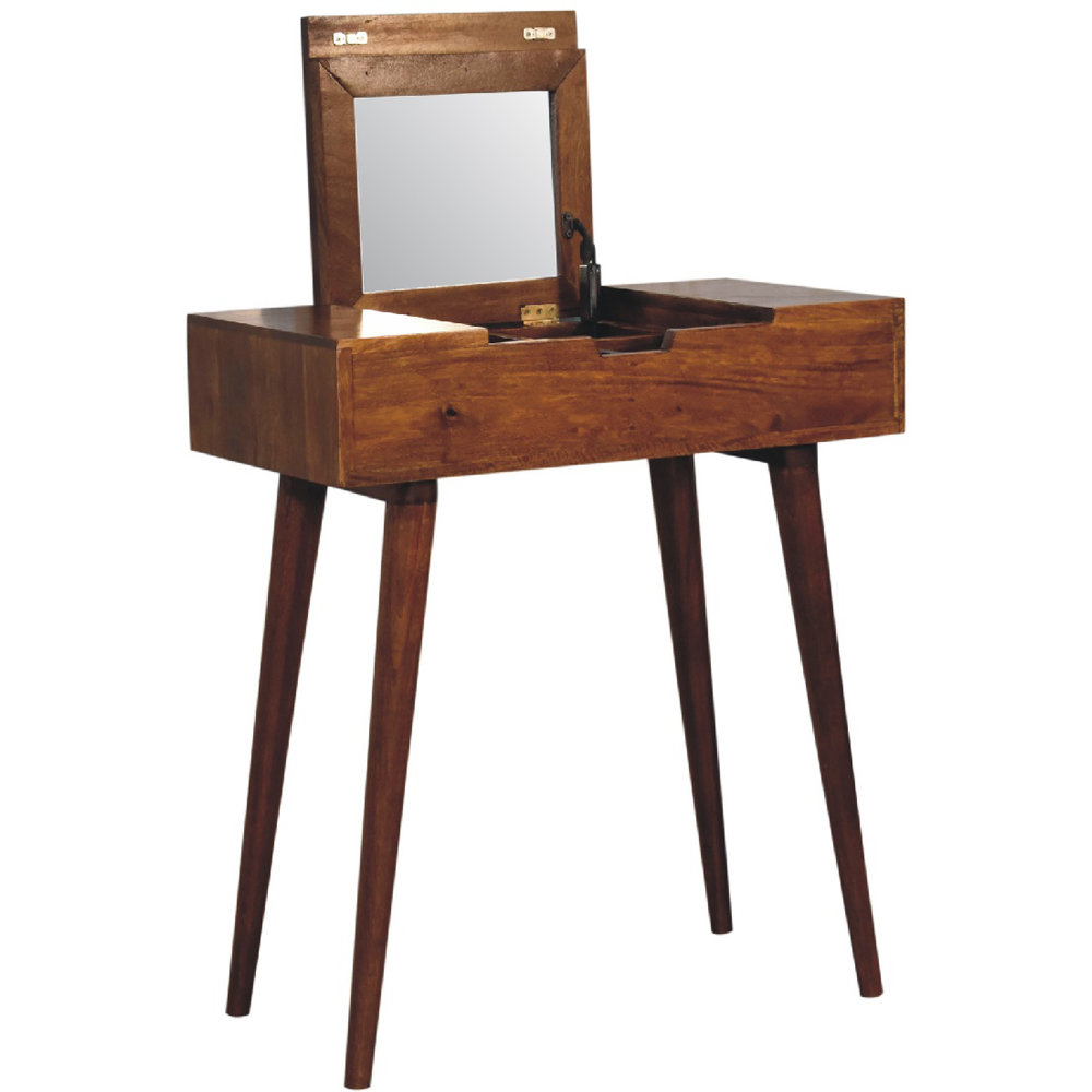 Artisan Furniture Chestnut Mango Wood Mini Foldable Mirror Vanity Dressing Table Image 4