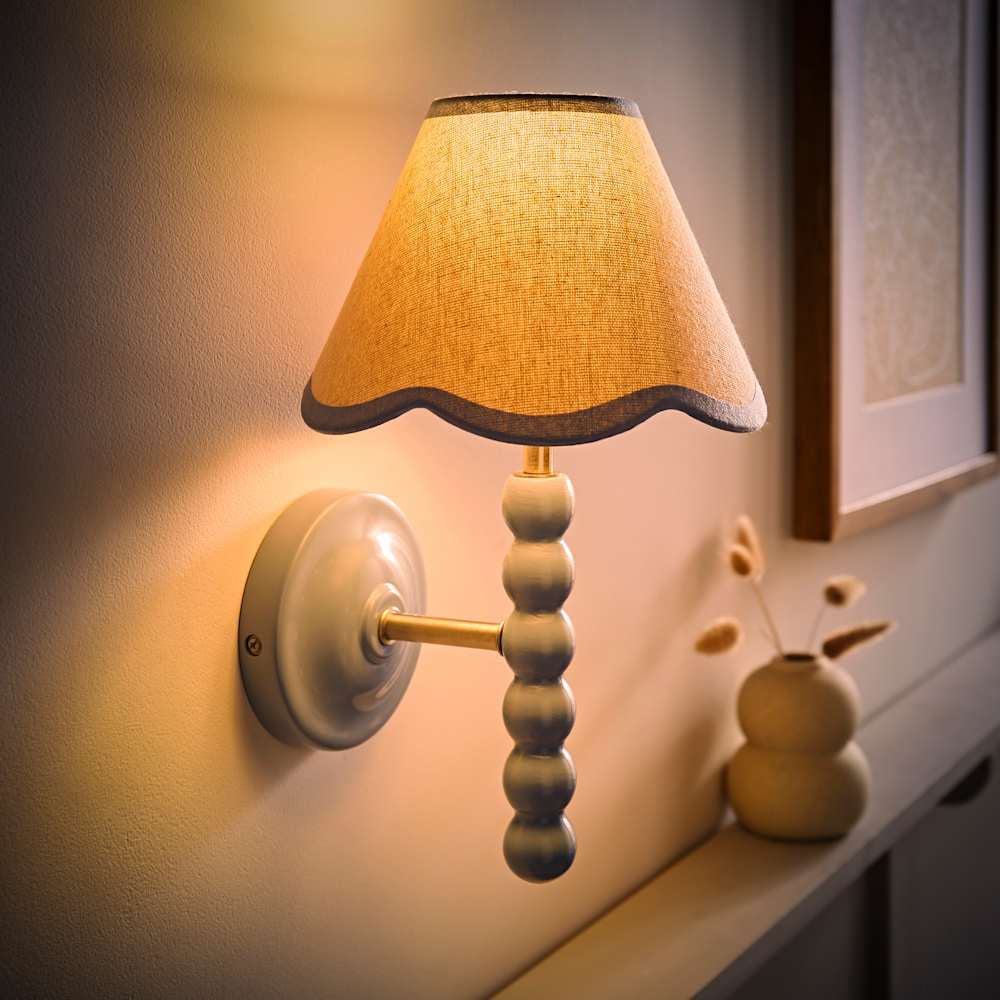 ValueLights Trim Scallop Shade Blue Bobbin LED Wall Light with Bulb Image 2