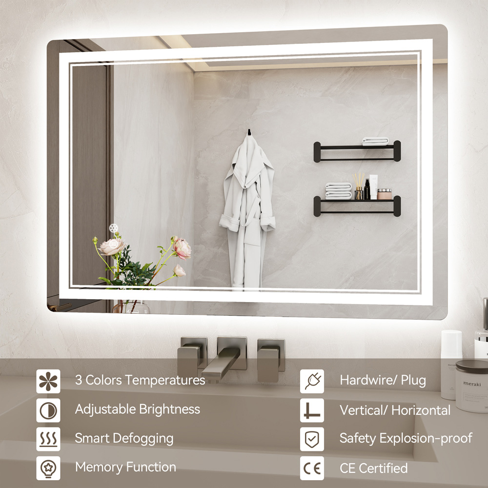 Rattrix White Anti-Fog LED Bathroom Mirror with Dimmable Lights and Memory Function 80 x 60cm Image 4