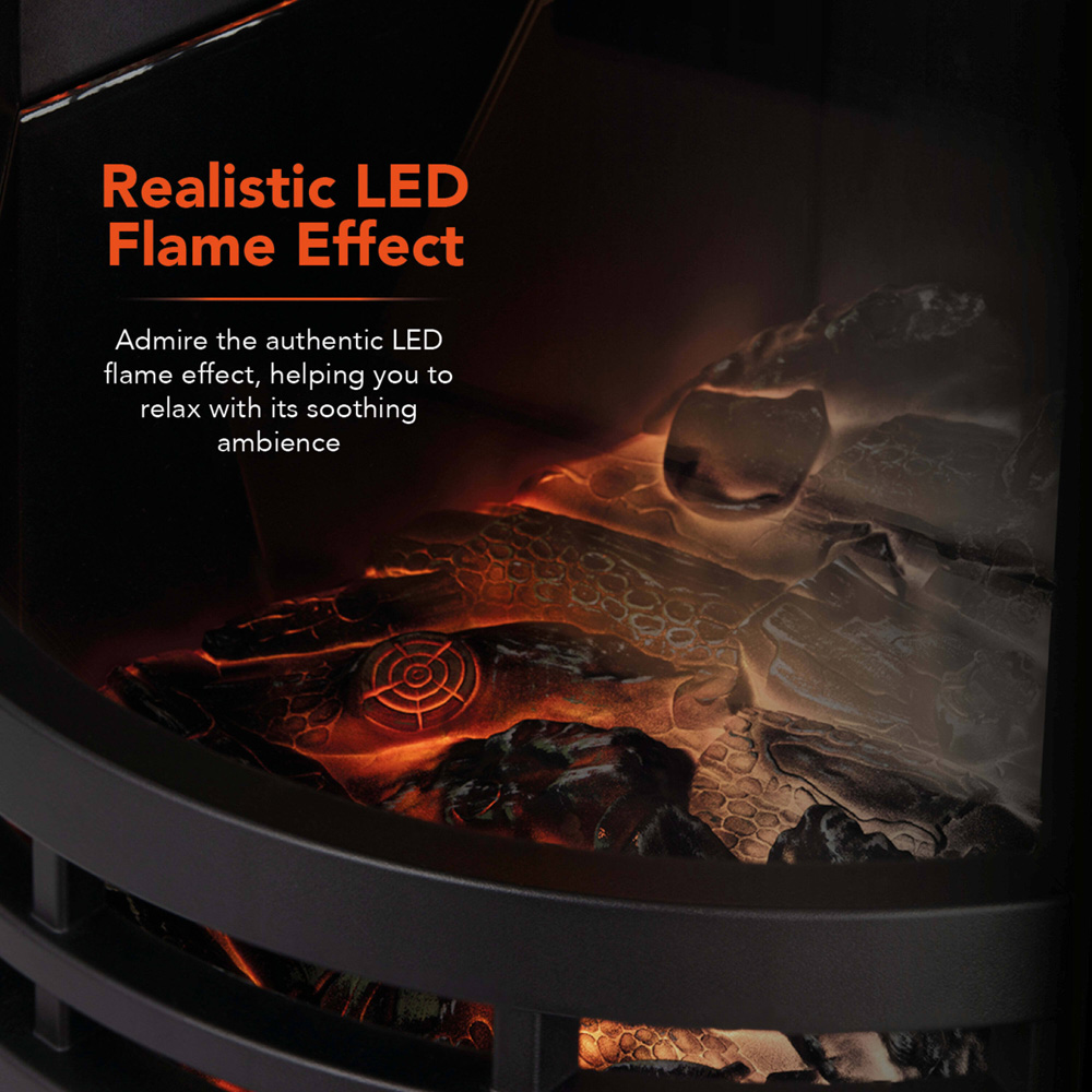Warmlite Elmswell Black Cast Effect Round Stove Fire with LED Flame Effect 2000W 17 inch Image 4