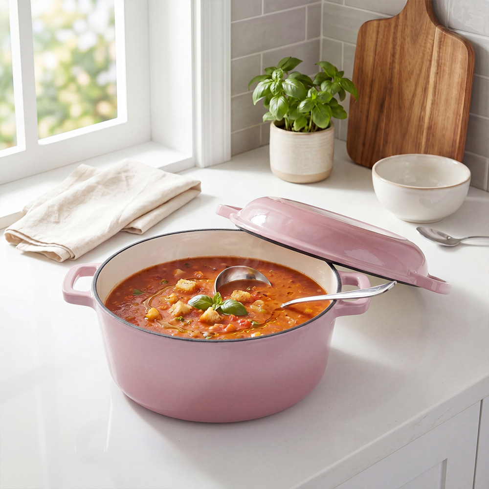 Living and Home Pink Enamelled Cast Iron Dutch Oven Cooking Pot 4.5L Image 2